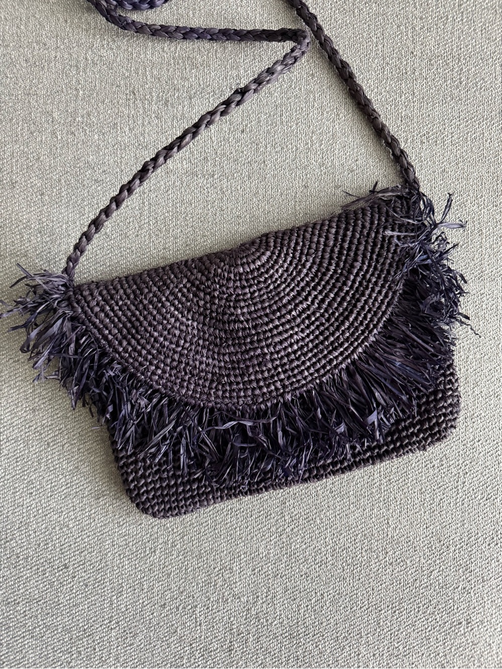 Woven Fringe Bag in navy blue